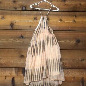 Elegant Tan and Black Halter Dress